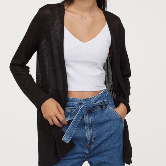 H&M Loose-knit Cardigan Dark Green - Picture 2 of 7